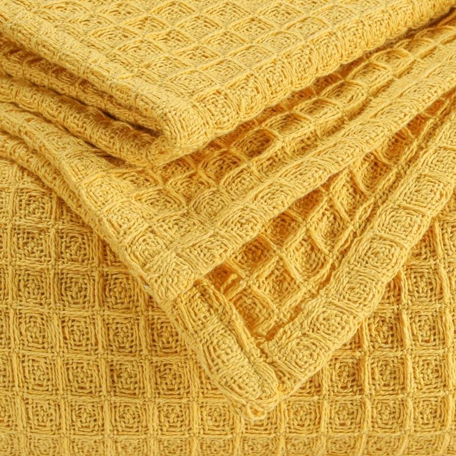 EHC Luxuriously Soft Chunky Cotton Waffle Throws, King Size - Yellow