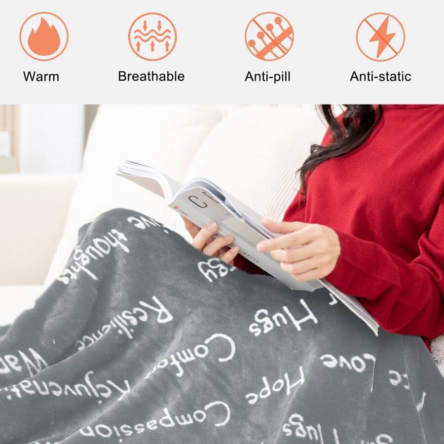 EHC Luxuriously Soft Warm Sherpa Printed Single Blanket - Grey
