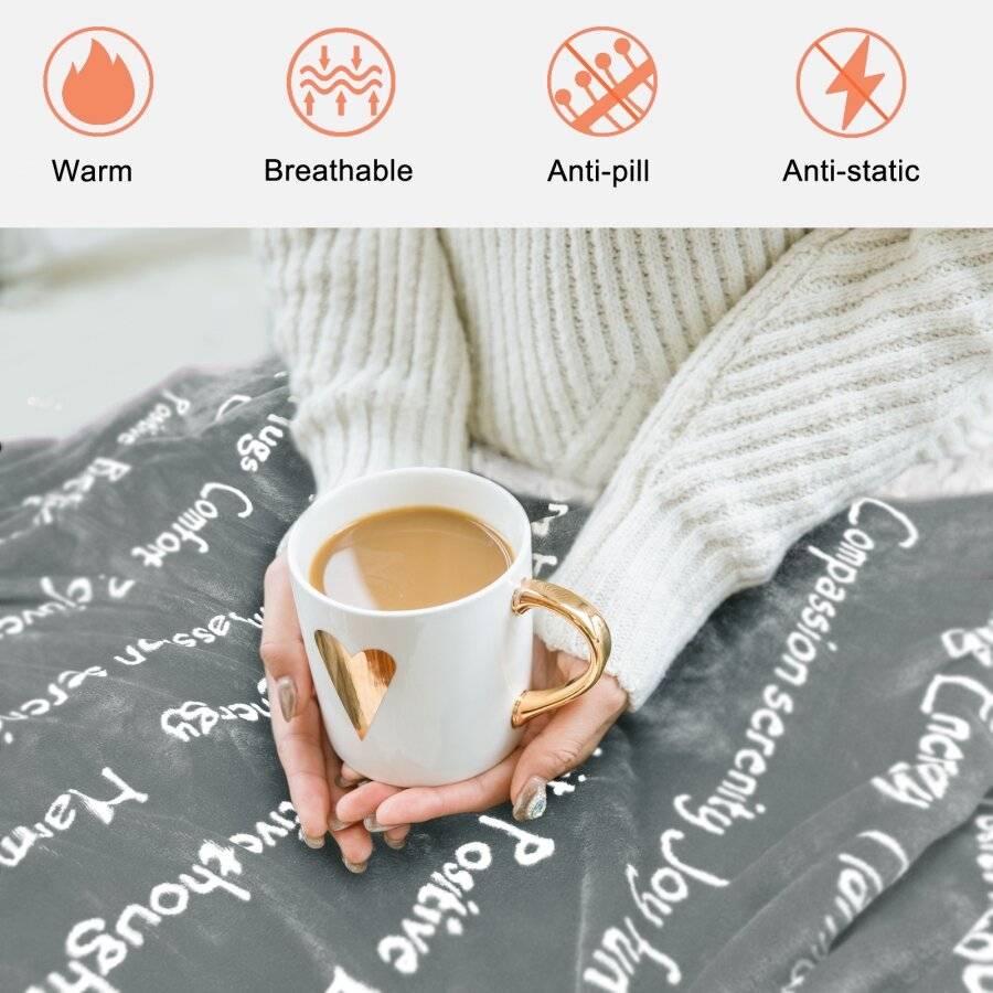 EHC Luxuriously Soft Warm Sherpa Printed Single Blanket - Grey