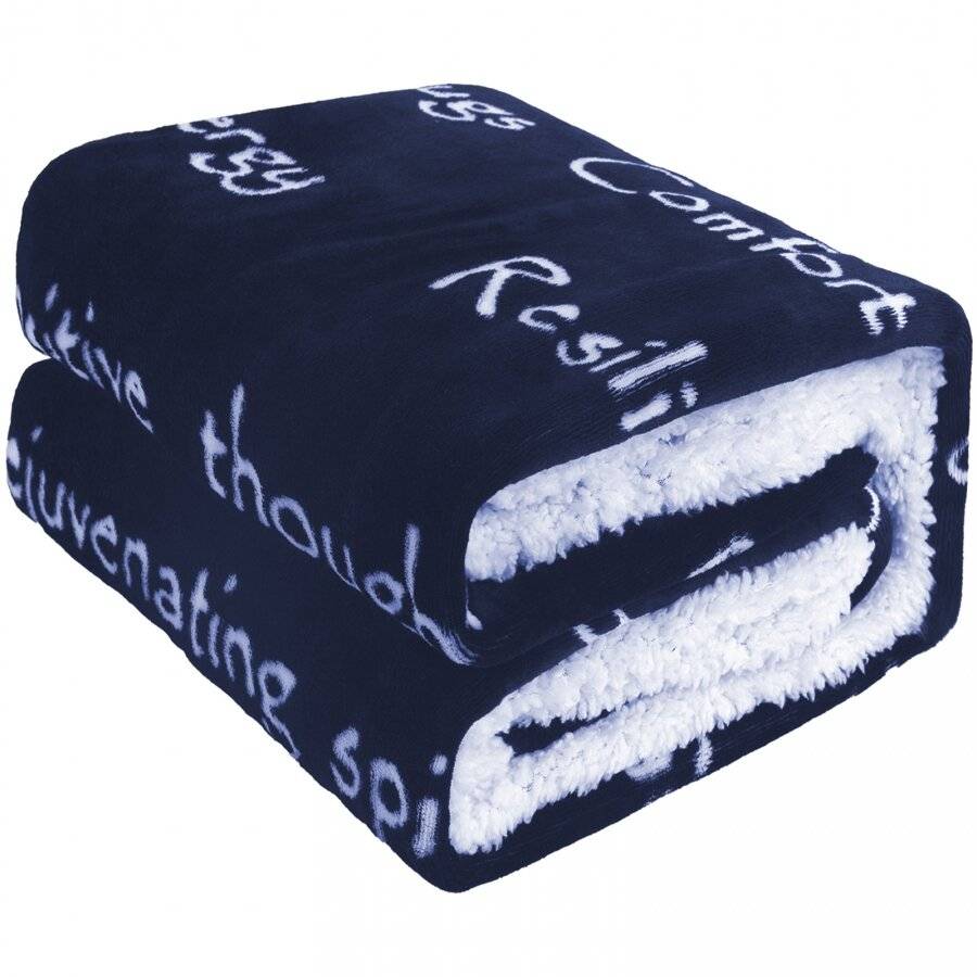 EHC Luxuriously Soft Warm Sherpa Printed Single Blanket - Navy Blue