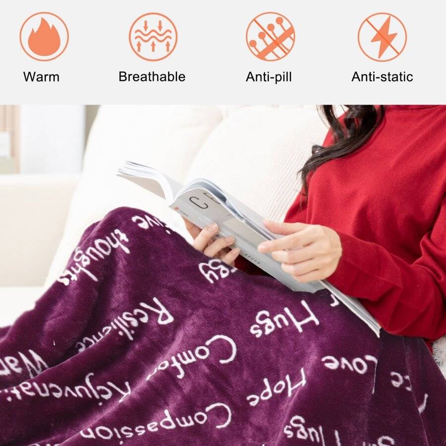 EHC Luxuriously Soft Warm Sherpa Printed Single Blanket - Purple
