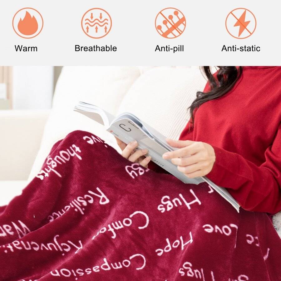 EHC Luxuriously Soft Warm Sherpa Printed Single Blanket - Wine