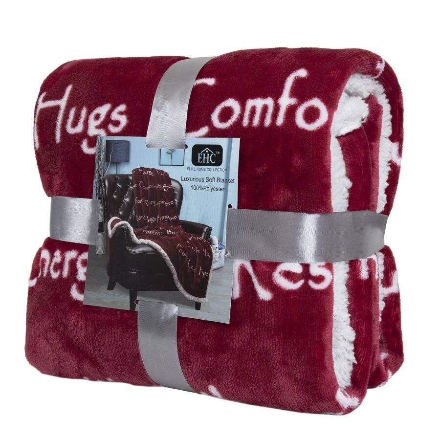 EHC Luxuriously Soft Warm Sherpa Printed Single Blanket - Wine