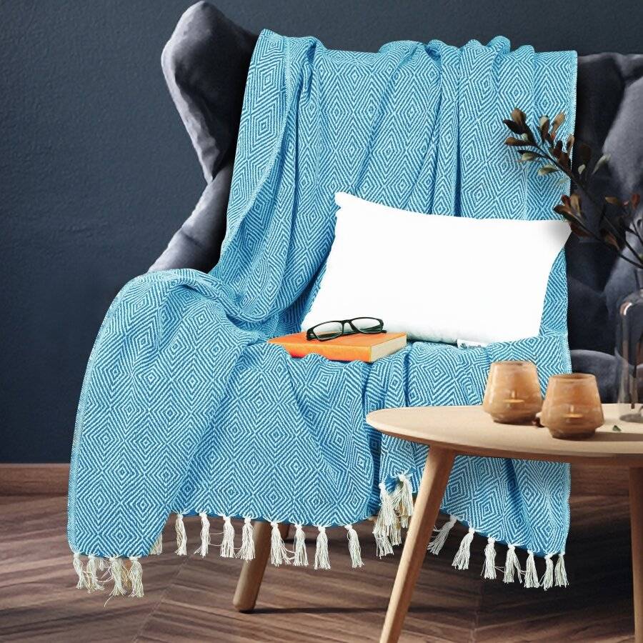 EHC Luxury Super Soft Cotton Diamond Large Throw - Teal, 150 x 200 cm