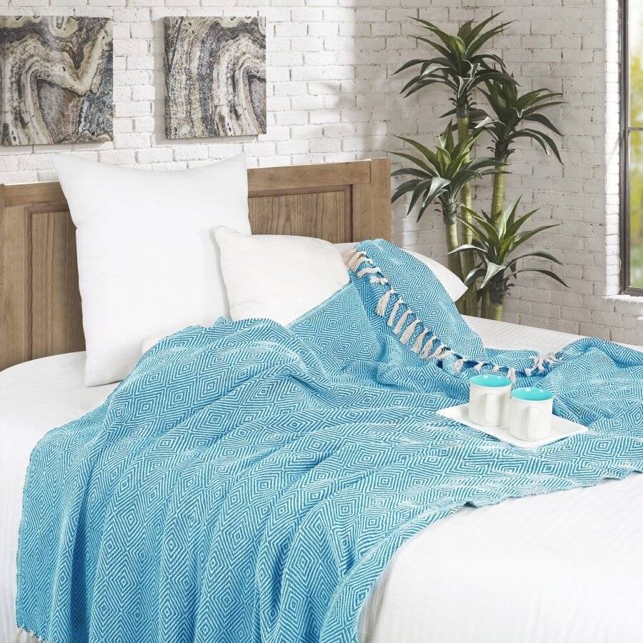 EHC Luxury Super Soft Cotton Diamond Large Throw - Teal, 150 x 200 cm