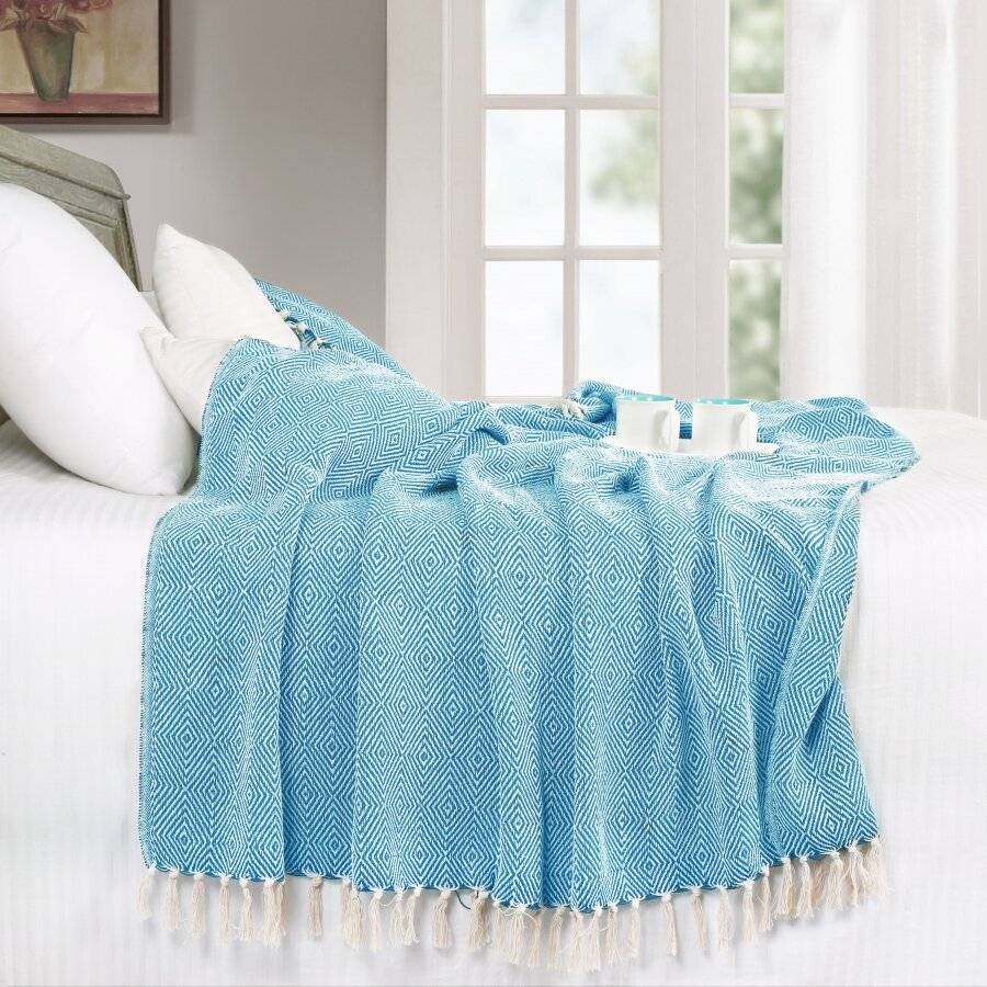 EHC Luxury Super Soft Cotton Diamond Large Throw - Teal, 150 x 200 cm