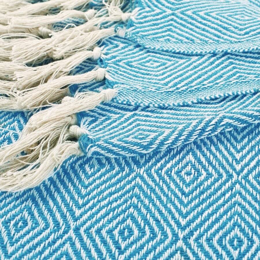 EHC Luxury Super Soft Cotton Diamond Large Throw - Teal, 150 x 200 cm