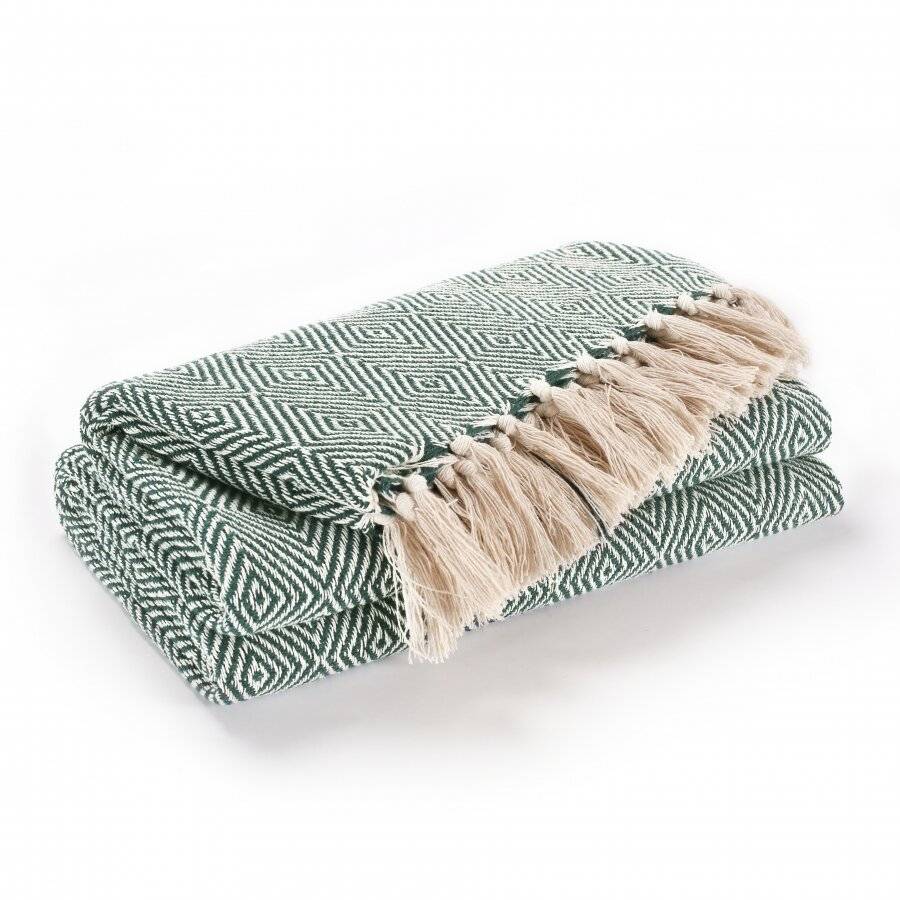 EHC Luxury Cotton Diamond Large Throw - Hunter Green, 150 x 200 cm