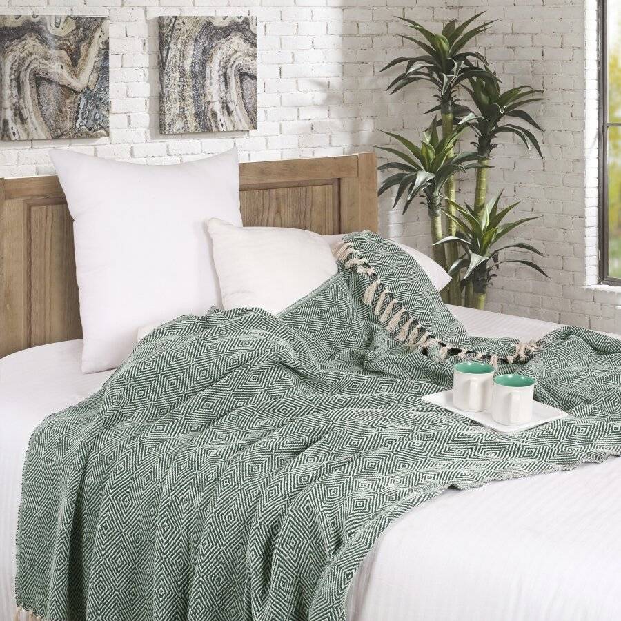 EHC Luxury Cotton Diamond Large Throw - Hunter Green, 150 x 200 cm