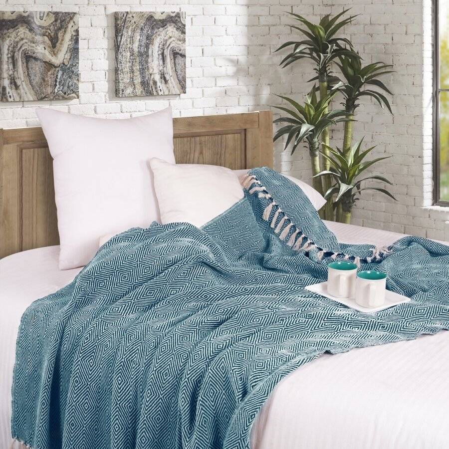 EHC Luxury Cotton Diamond Large Throw - Peacock, 150 x 200 cm