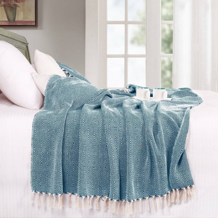 EHC Luxury Cotton Diamond Large Throw - Peacock, 150 x 200 cm