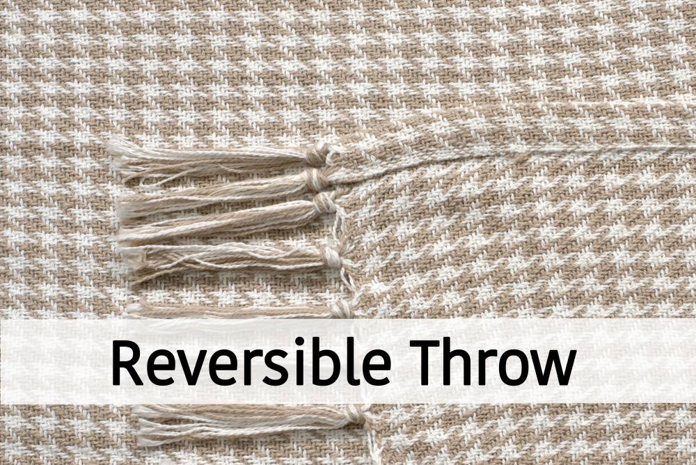 EHC Luxury Cotton Houndstooth Throw Blanket, 127 x 152 cm, Beige