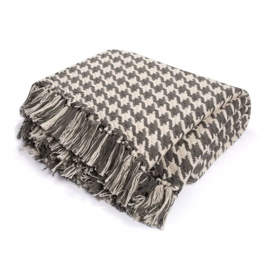 EHC Luxury Cotton Soft Woven Hounds Tooth Throw - Grey