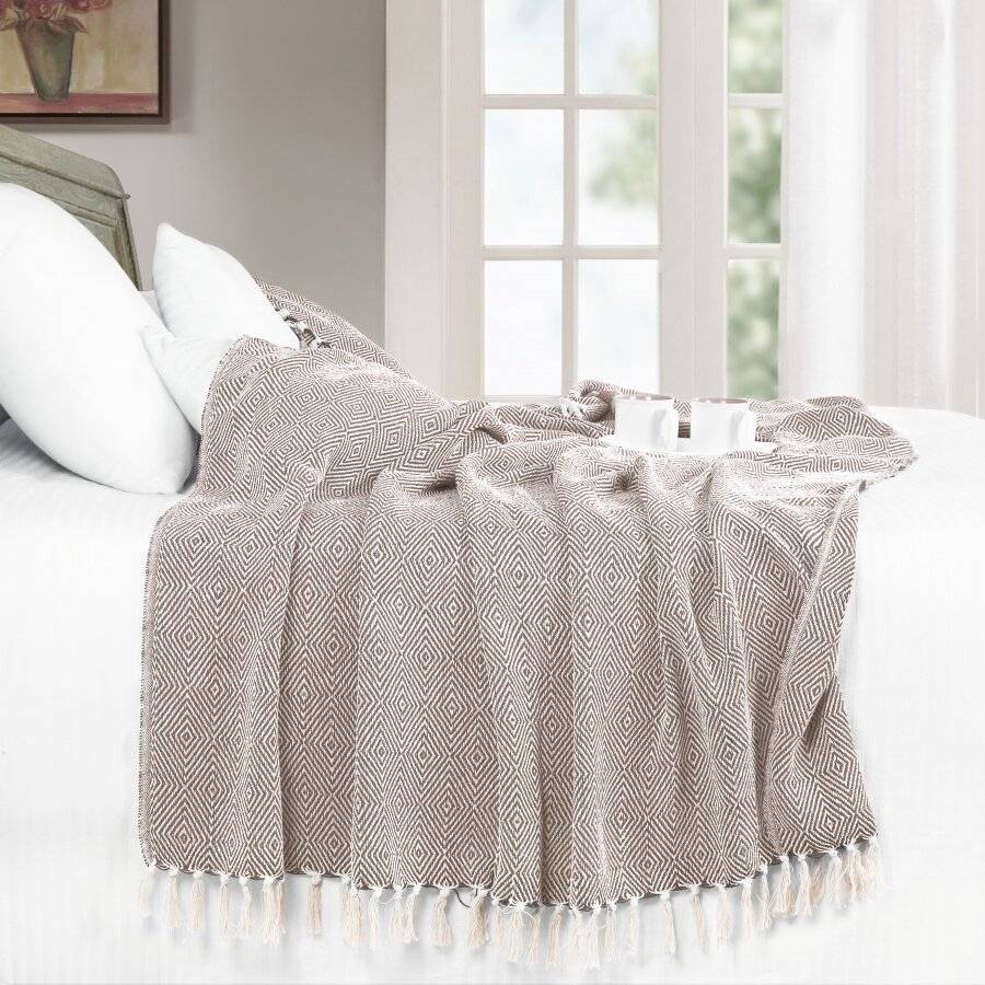 EHC Luxury Super Soft Cotton Diamond Large Throw - Beige, 150 x 200 cm