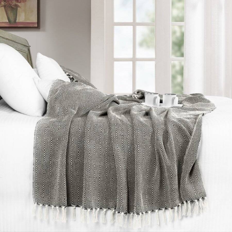 EHC Luxury Super Soft Cotton Diamond Large Throw - Black, 150 x 200 cm