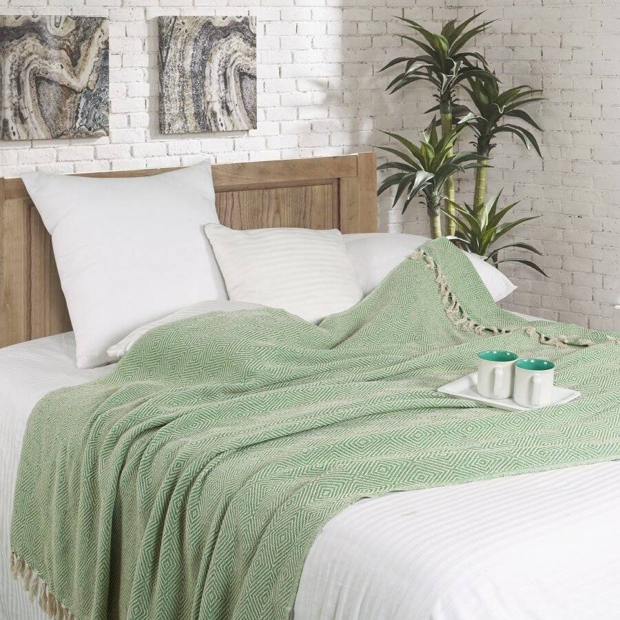 EHC Luxury Super Soft Cotton Diamond Large Throw - Green, 150 x 200 cm