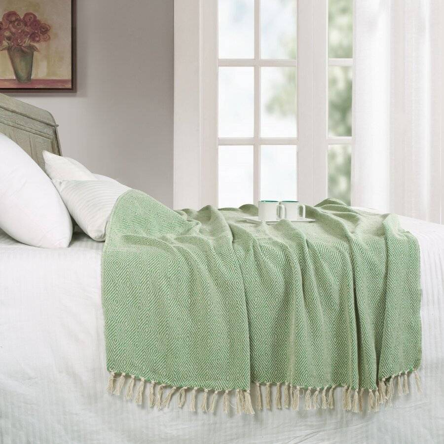 EHC Luxury Super Soft Cotton Diamond Large Throw - Green, 150 x 200 cm