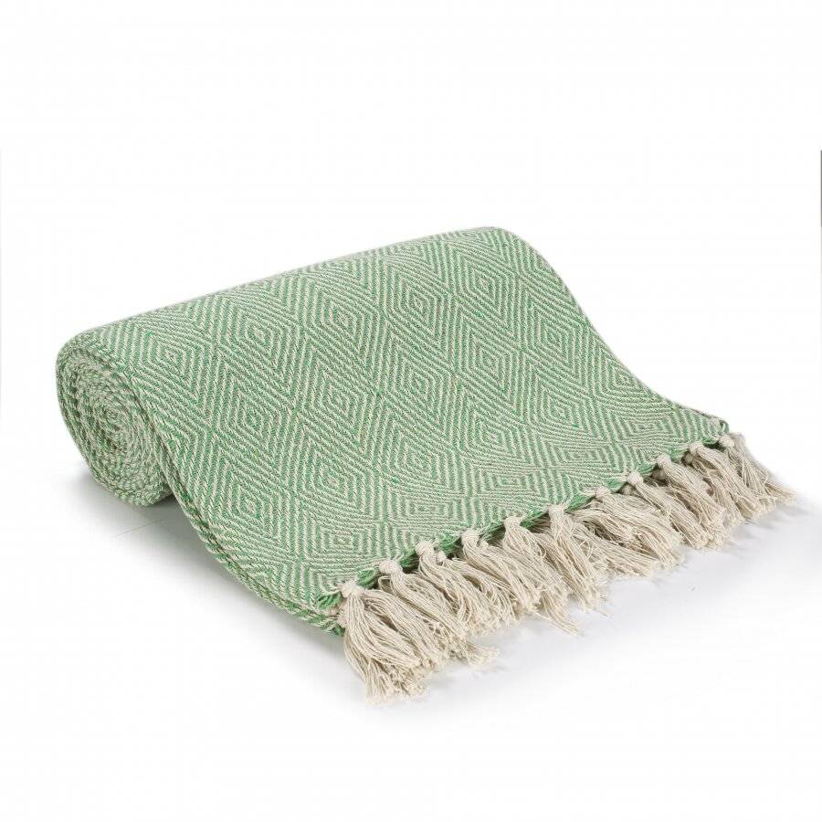 EHC Luxury Super Soft Cotton Diamond Large Throw - Green, 150 x 200 cm