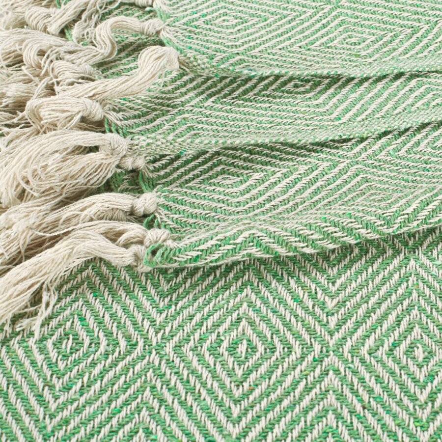 EHC Luxury Super Soft Cotton Diamond Large Throw - Green, 150 x 200 cm