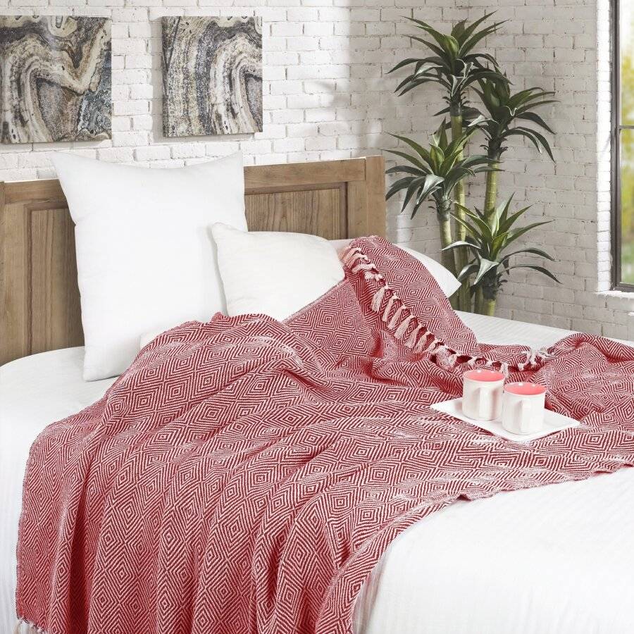 EHC Luxury Super Soft Cotton Diamond Large Throw - Red, 150 x 200 cm