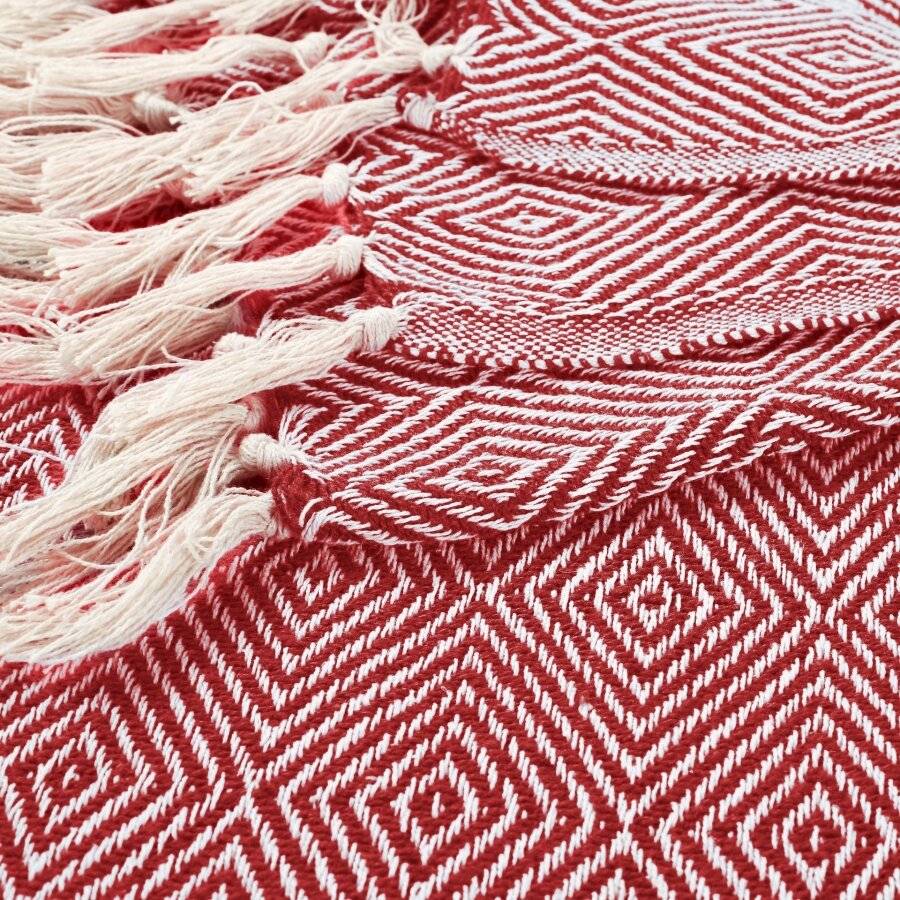 EHC Luxury Super Soft Cotton Diamond Large Throw - Red, 150 x 200 cm