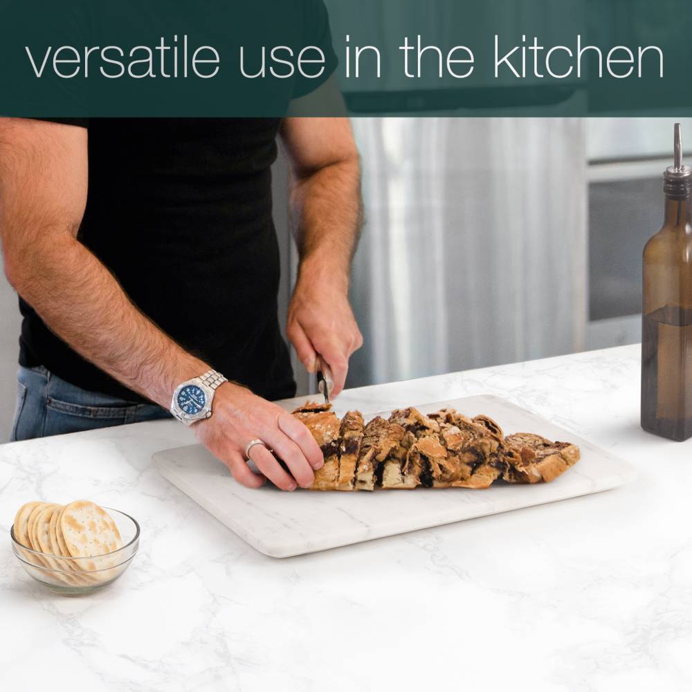 EHC Marble Kitchen Cutting Chopping Board with Anti-Slip Pads, White