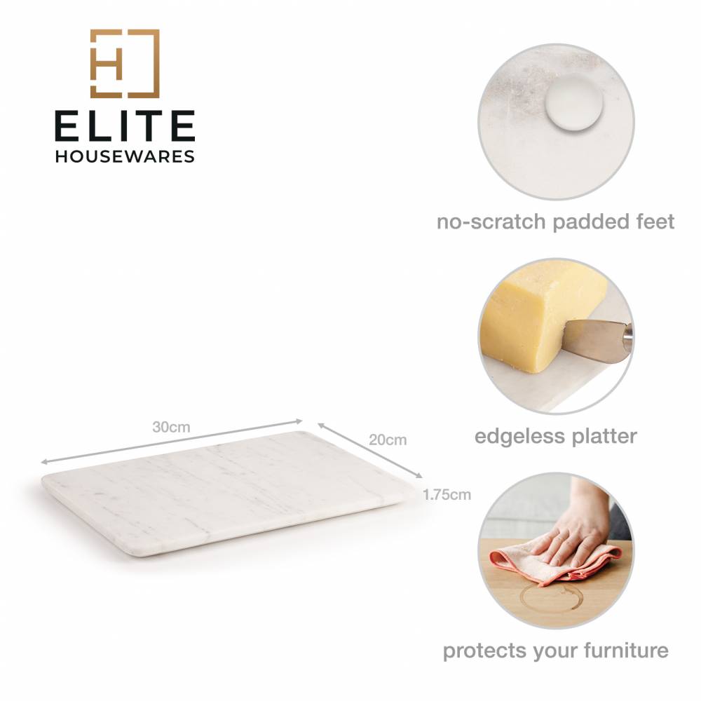 EHC Marble Kitchen Cutting Chopping Board with Anti-Slip Pads, White