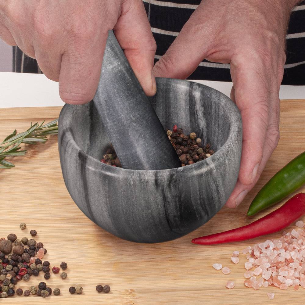 EHC Marble Mortar Pestle Set, Premium Herb Spice Grinder - Grey