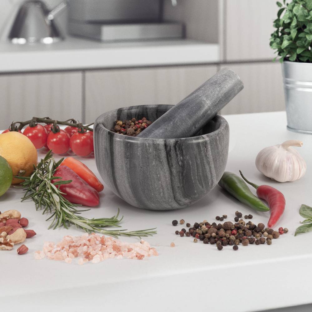 EHC Marble Mortar Pestle Set, Premium Herb Spice Grinder - Grey