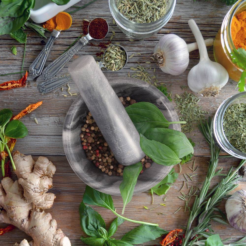 EHC Marble Mortar Pestle Set, Premium Herb Spice Grinder - Grey