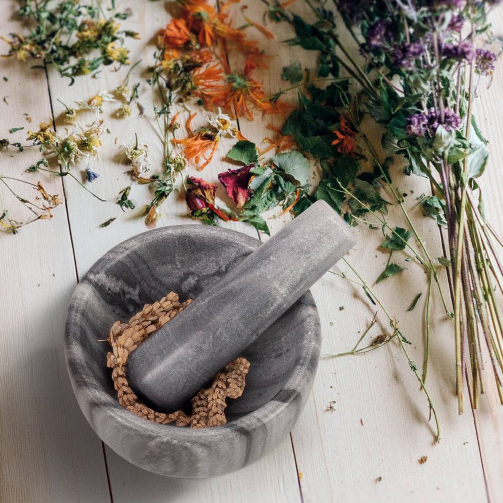 EHC Marble Mortar Pestle Set, Premium Herb Spice Grinder - Grey