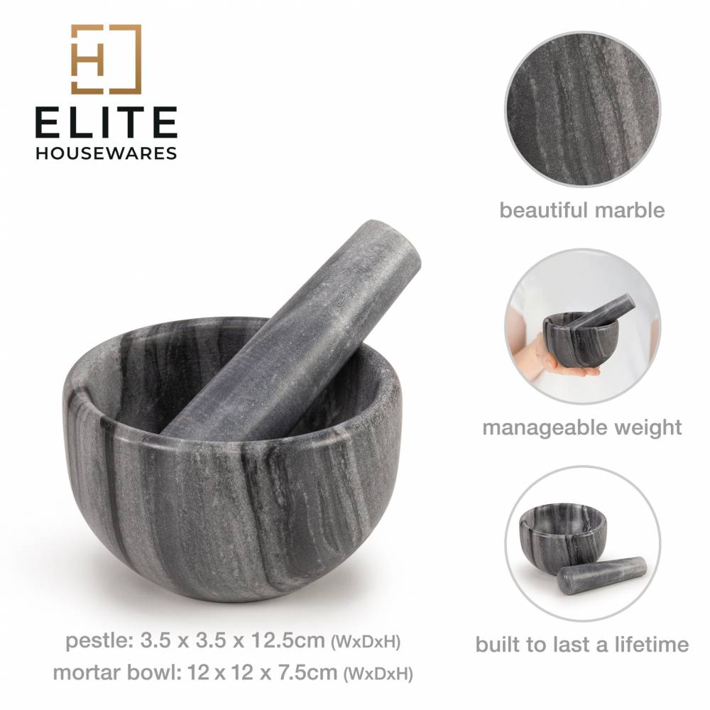 EHC Marble Mortar Pestle Set, Premium Herb Spice Grinder - Grey
