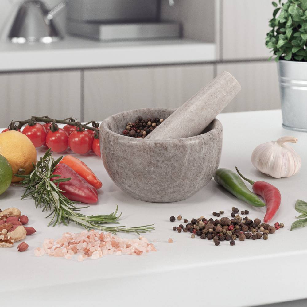 EHC Marble Mortar Pestle Set, Premium Herb Spice Grinder - Natural