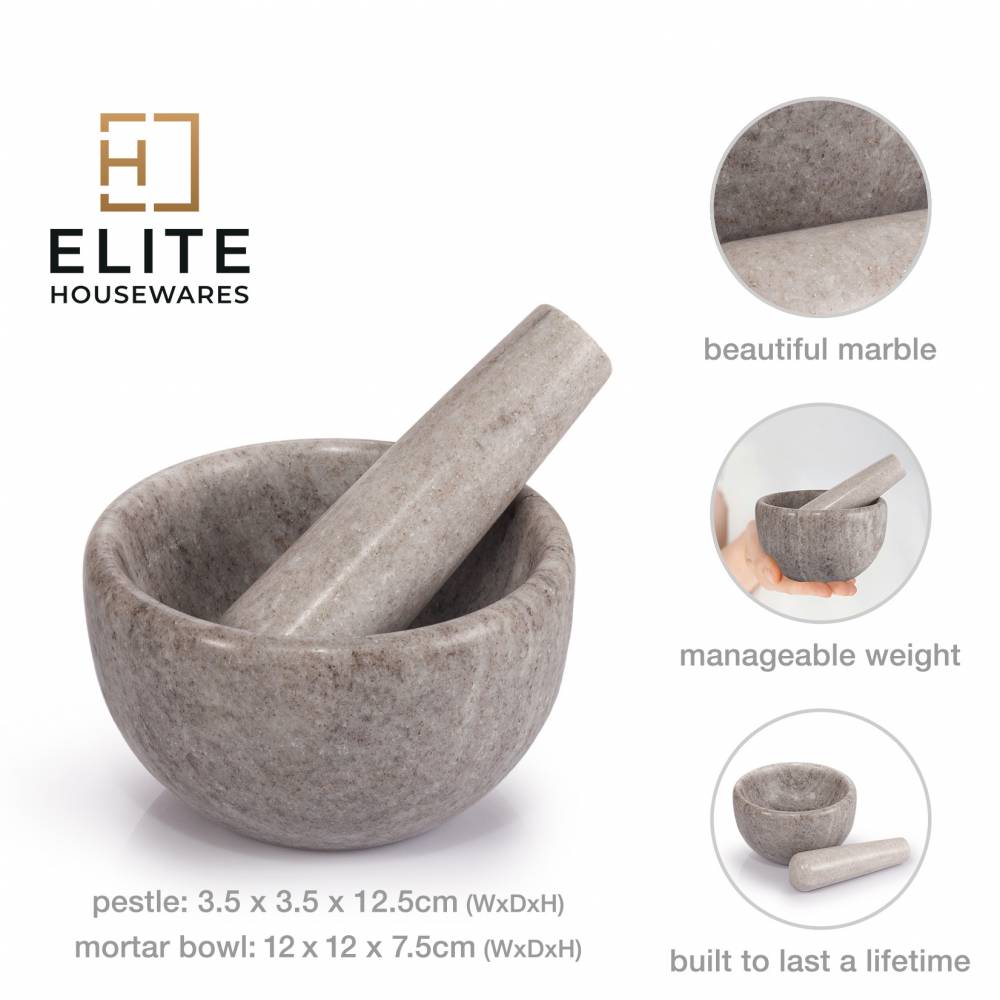 EHC Marble Mortar Pestle Set, Premium Herb Spice Grinder - Natural
