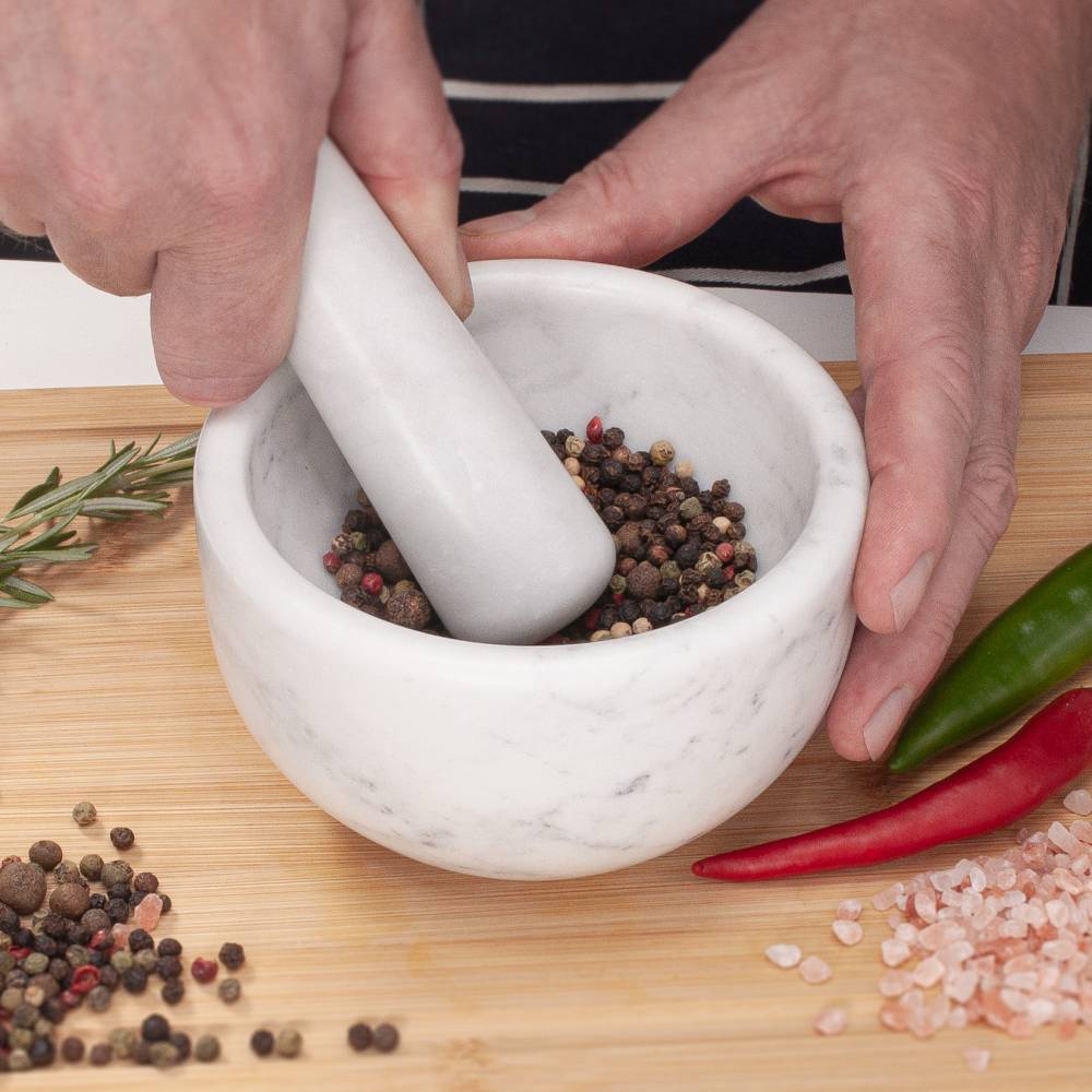 EHC Marble Mortar Pestle Set, Premium Herb Spice Grinder - White