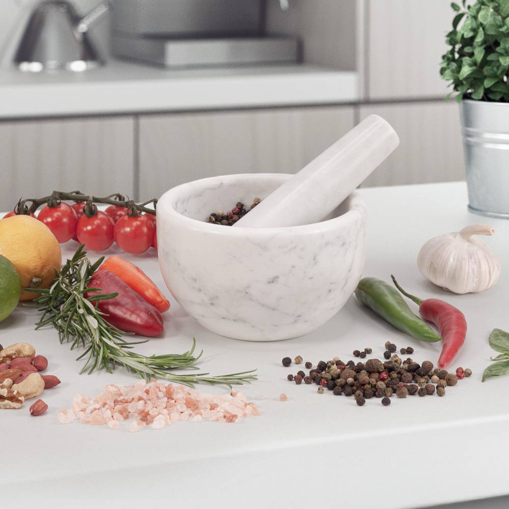 EHC Marble Mortar Pestle Set, Premium Herb Spice Grinder - White