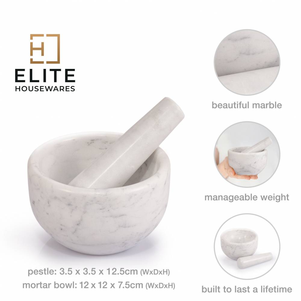 EHC Marble Mortar Pestle Set, Premium Herb Spice Grinder - White