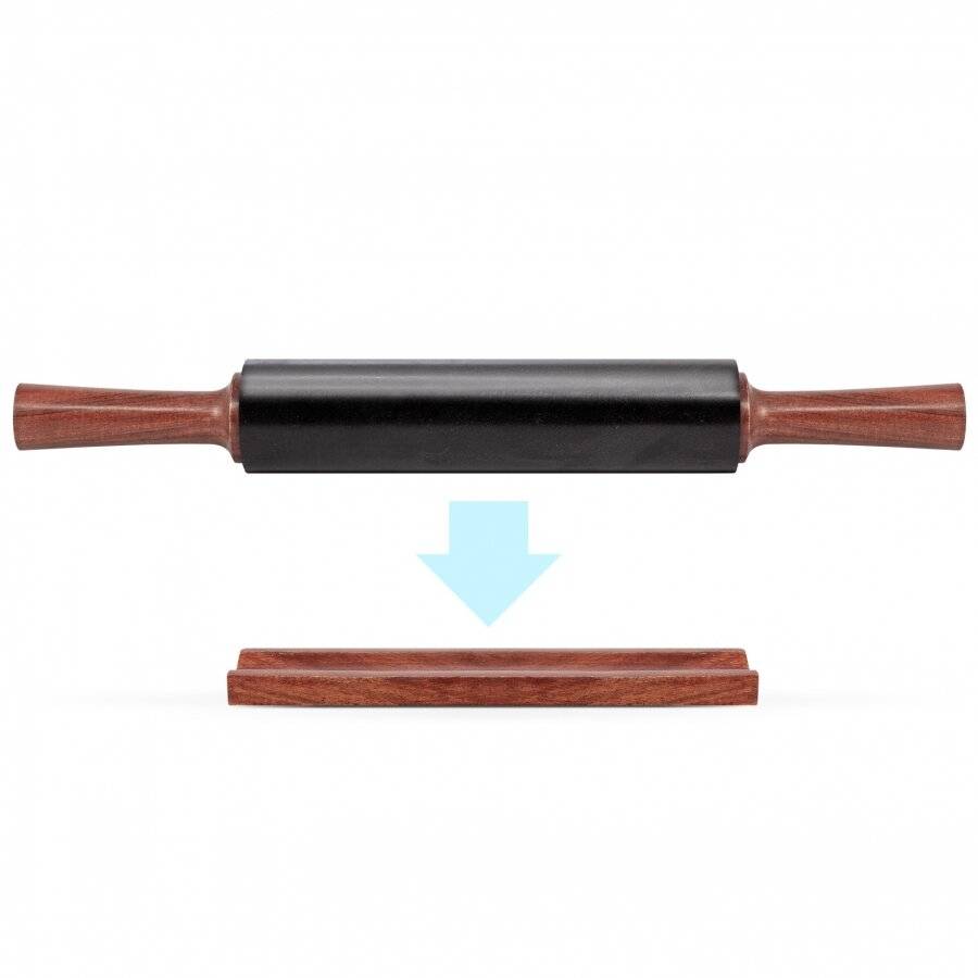 EHC Marble Rolling Pin for Baking with Acacia Wood Stand - Black