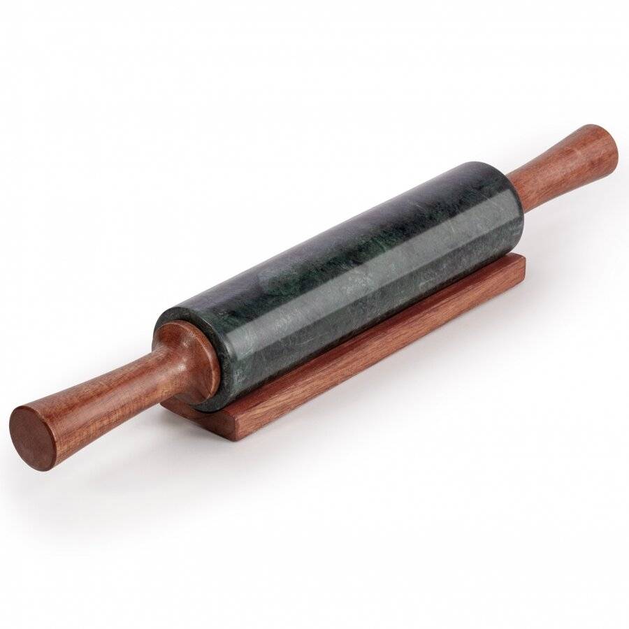 EHC Marble Rolling Pin for Baking with Acacia Wood Stand, Green