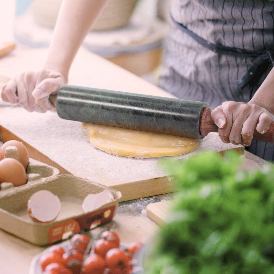 EHC Marble Rolling Pin for Baking with Acacia Wood Stand, Green