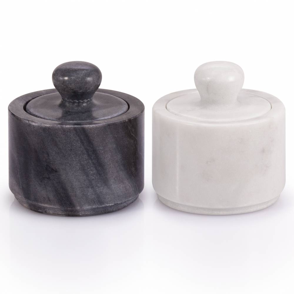 EHC Marble Salt and Pepper Pots Set, White Salt & Black Pepper Shaker
