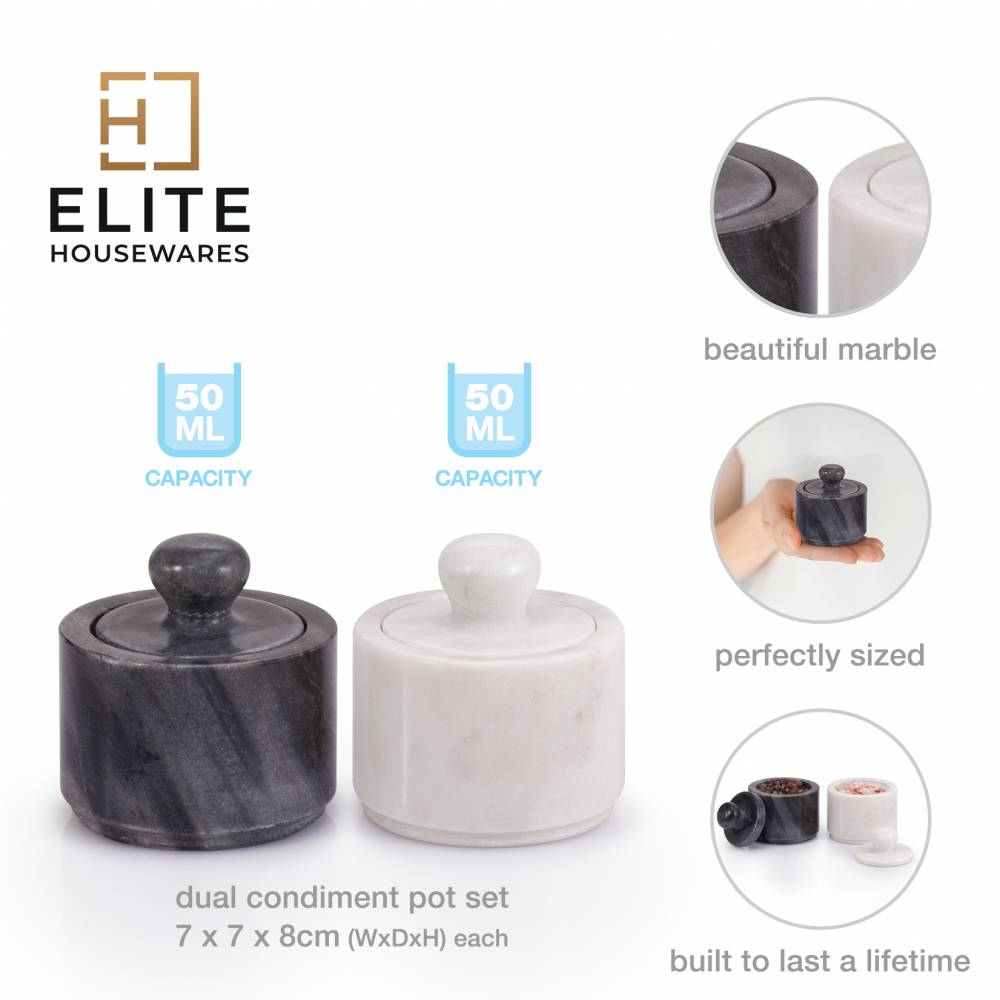 EHC Marble Salt and Pepper Pots Set, White Salt & Black Pepper Shaker