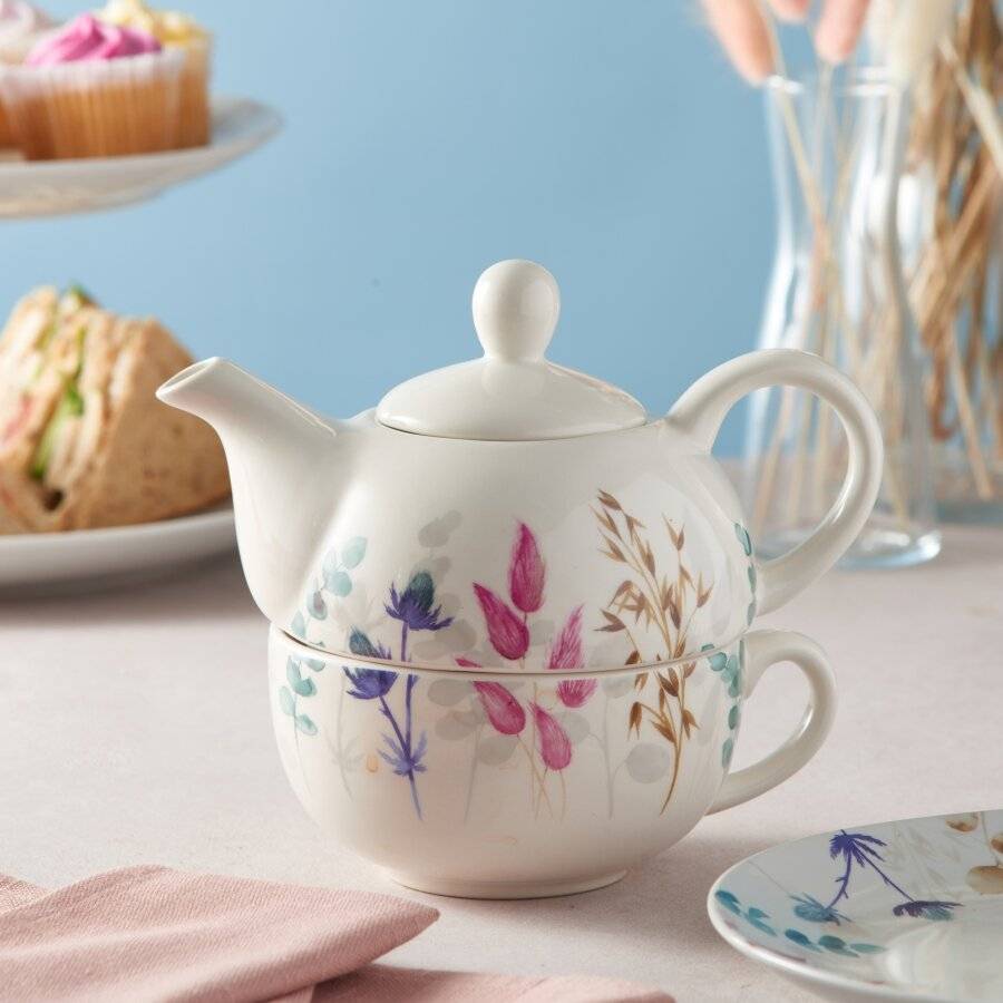 EHC Meadow Tea For One Teapot & Ceramic Set, Gift Boxed