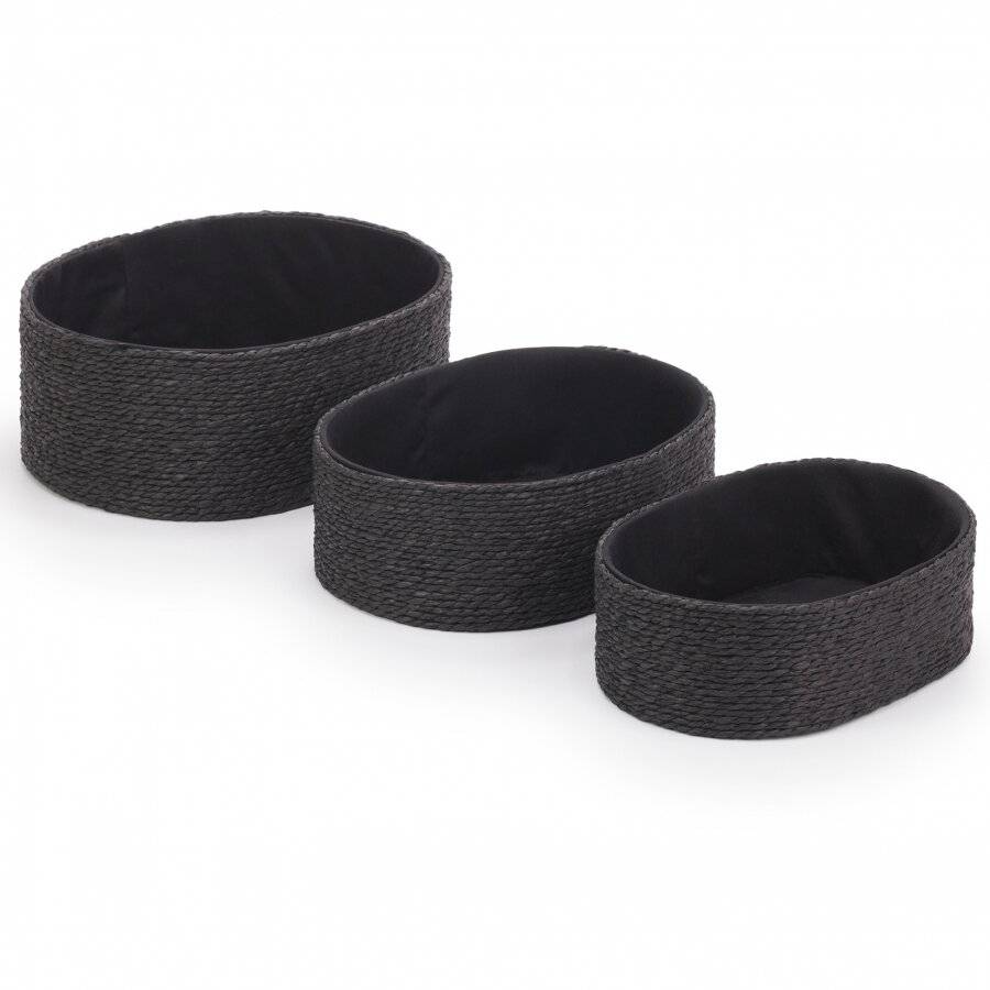 EHC Multi-Purpose Paper Rope Set of 3 Oval Storage Basket, Black