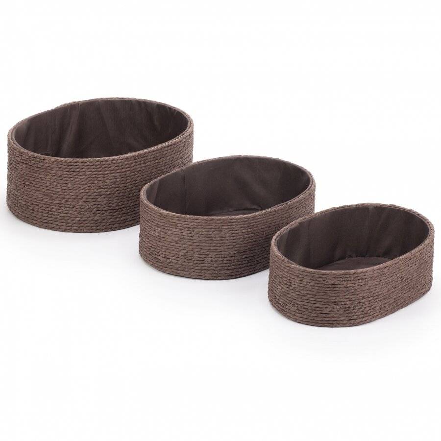 EHC Multi-Purpose Paper Rope Set of 3 Oval Storage Basket, Chocolate