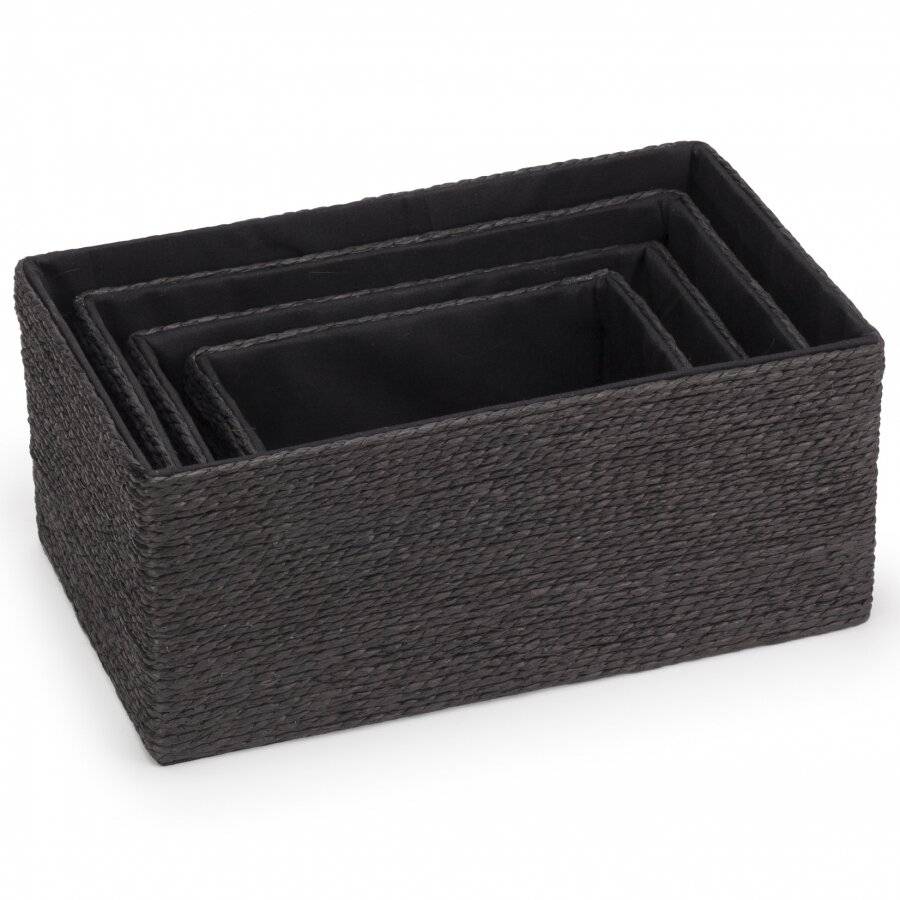 EHC Multi-Purpose Paper Rope Set of 4 Storage Basket, Black