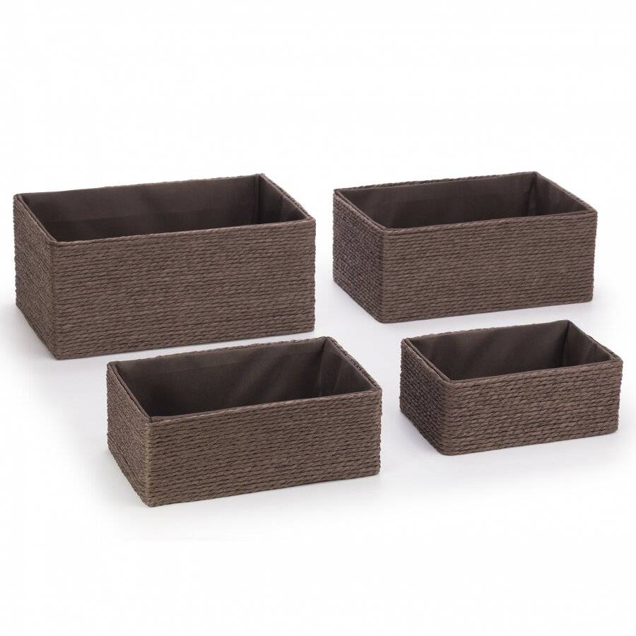 EHC Multi-Purpose Paper Rope Set of 4 Storage Basket, Chocolate