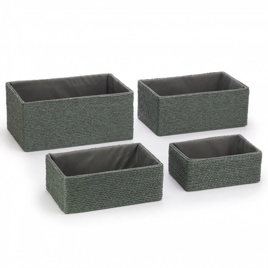 EHC Multi-Purpose Paper Rope Set of 4 Storage Basket, Dark Green