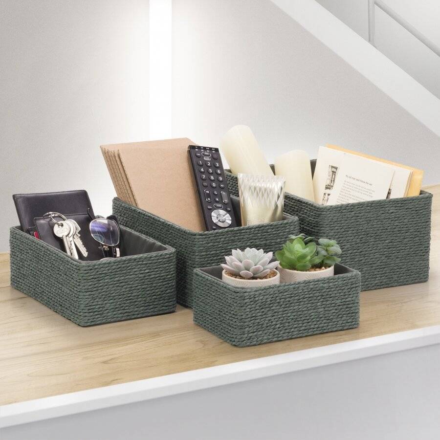 EHC Multi-Purpose Paper Rope Set of 4 Storage Basket, Dark Green