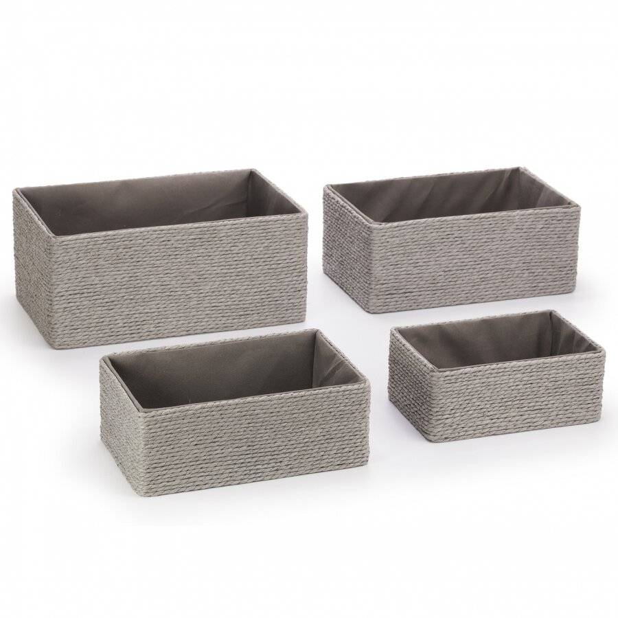 EHC Multi-Purpose Paper Rope Set of 4 Storage Basket, Grey